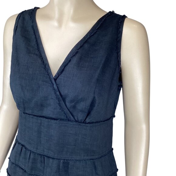 Talbots Womens Dress Size 6 Black Linen Sleeveless Sheath Fringe Raw Edge Tiered - Picture 5 of 9